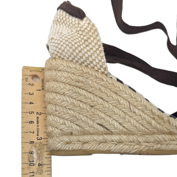 Tory Burch Wedge Espadrilles Womens 37 6.5 Black Natural Tie Ankle Heels - Picture 7 of 13